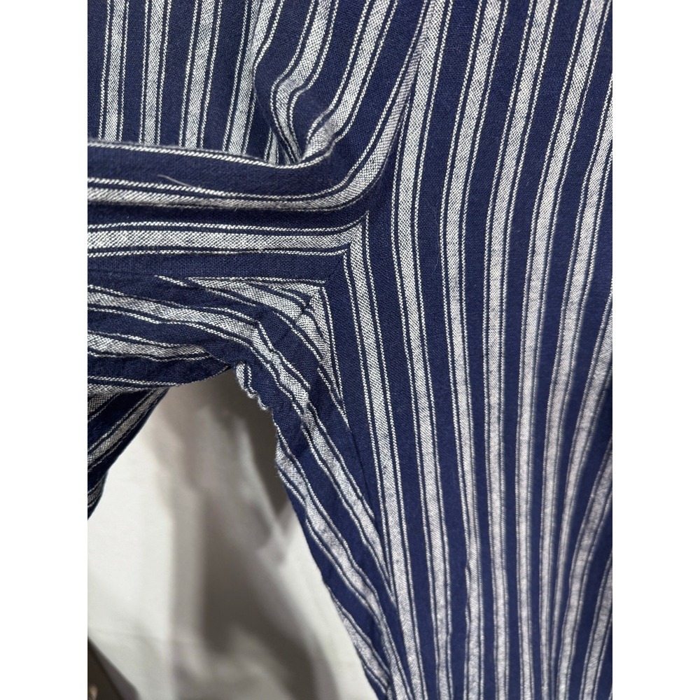 Gap Navy Blue Linen Blend Wide Leg Striped Side Button‎ Coastal Pants Size 4R - Picture 7 of 8